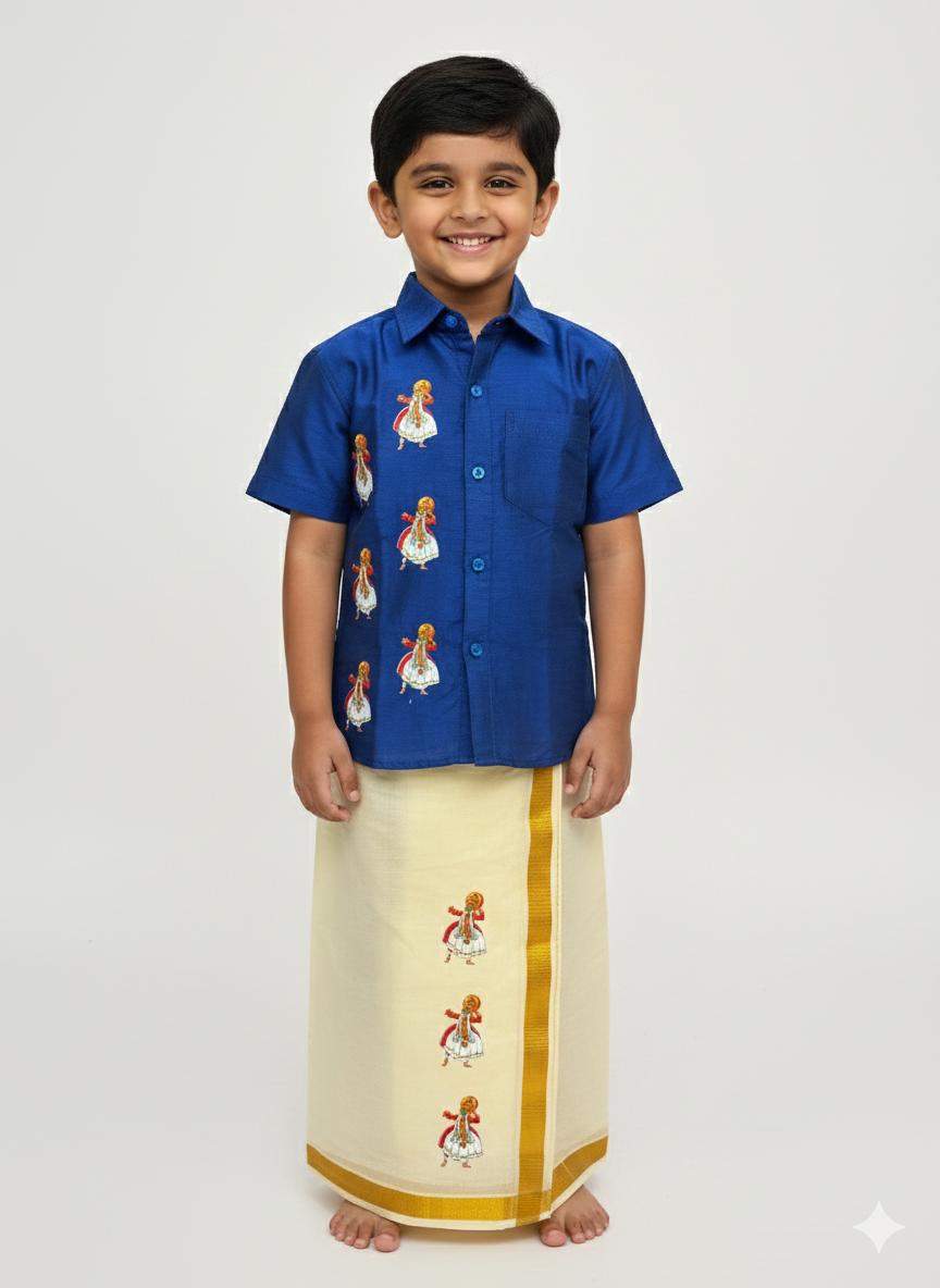 Blue colour shirt with kathakali print SHIRT AND MUNDU COMBO