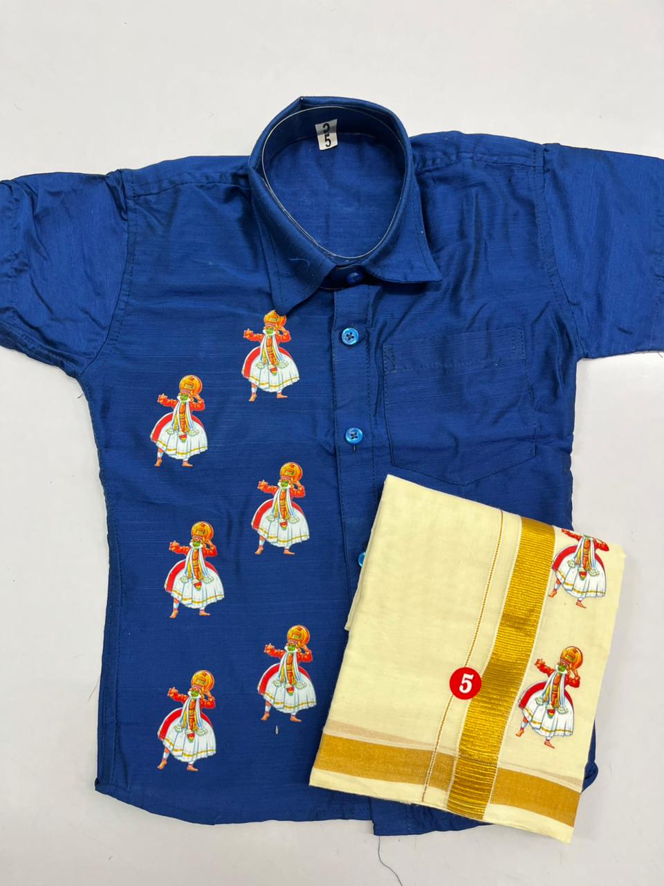 Blue colour shirt with kathakali print SHIRT AND MUNDU COMBO