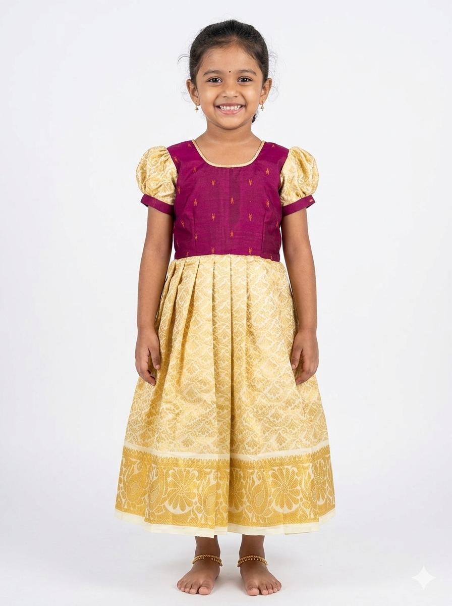 Frock with golden pavada and top colour design