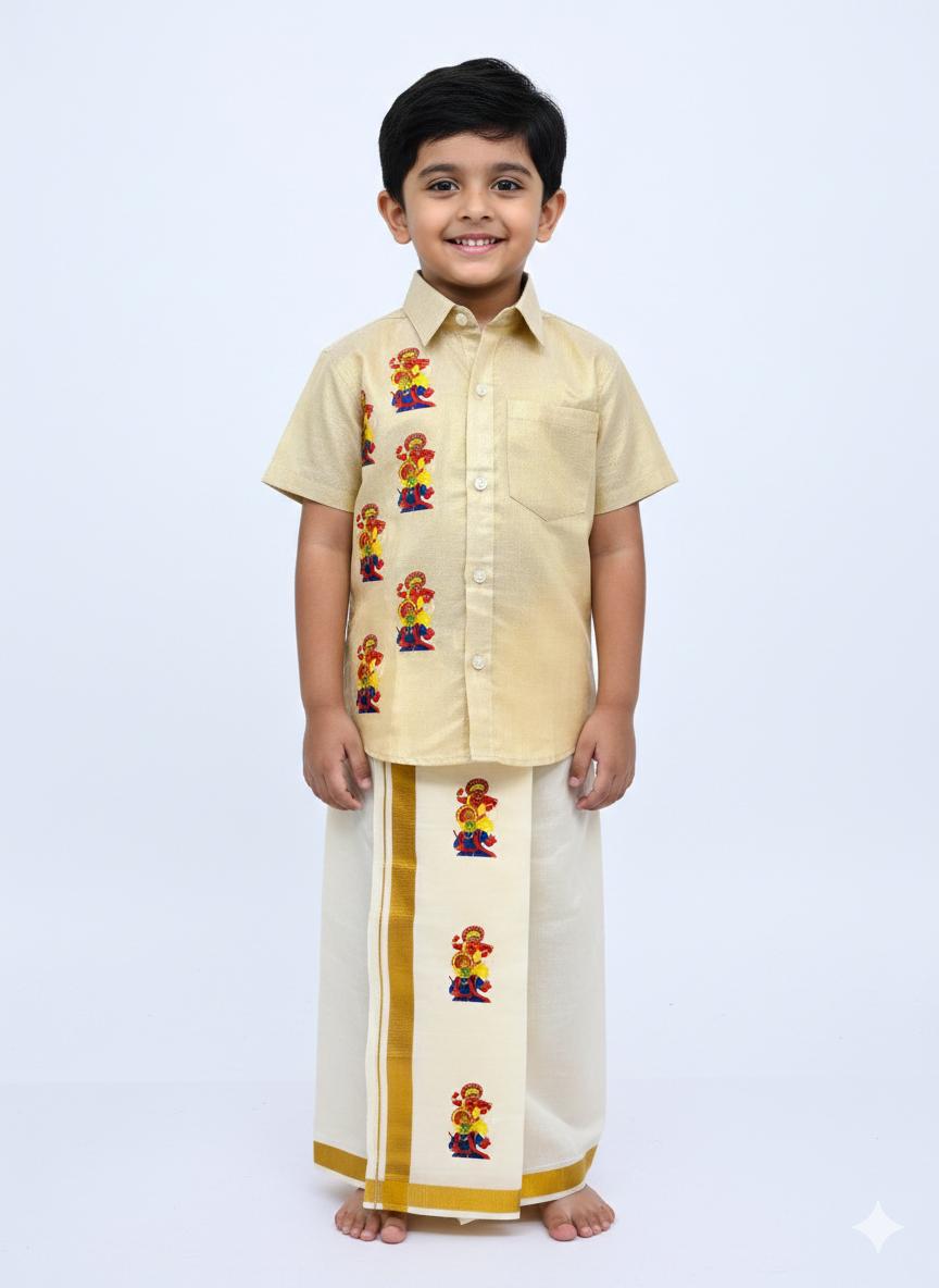 Golden tissue with half and half kathakali SHIRT AND MUNDU COMBO