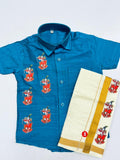 Blue colour shirt with krishnar print shirt SHIRT AND MUNDU COMBO