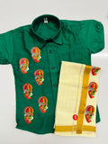 Green colour shirt with half face theyyam and kathakali SHIRT AND MUNDU COMBO