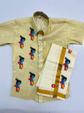 Golden tissue shirt with little krishna print SHIRT AND MUNDU COMBO
