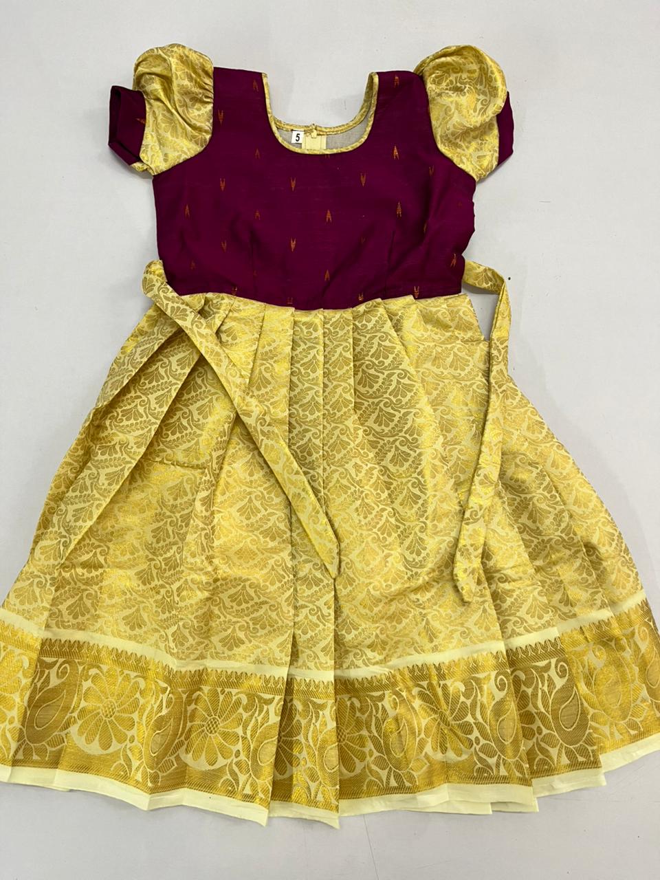 Frock with golden pavada and top colour design