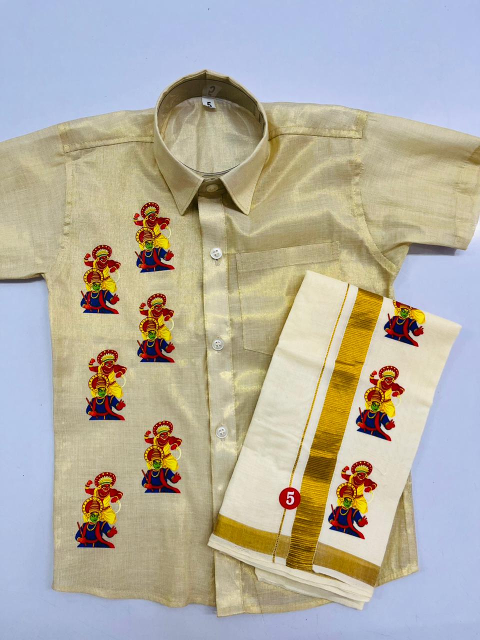 Golden tissue with half and half kathakali SHIRT AND MUNDU COMBO