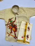 Golden tissue shirt with skating kathakali modern design SHIRT AND MUNDU COMBO