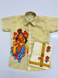 Golden tissue shirt with krishnar design SHIRT AND MUNDU COMBO