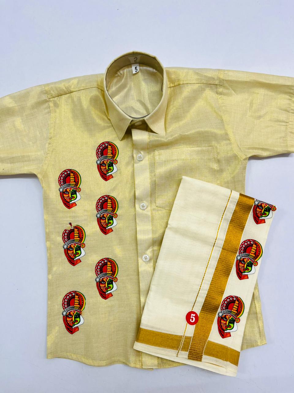 Golden tissue with half and half kathakali SHIRT AND MUNDU COMBO