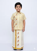 Golden tissue with kathakali design SHIRT AND DHOTHIE COMBO