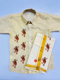 Golden tissue shirt with kathakali skating design SHIRT AND MUNDU COMBO