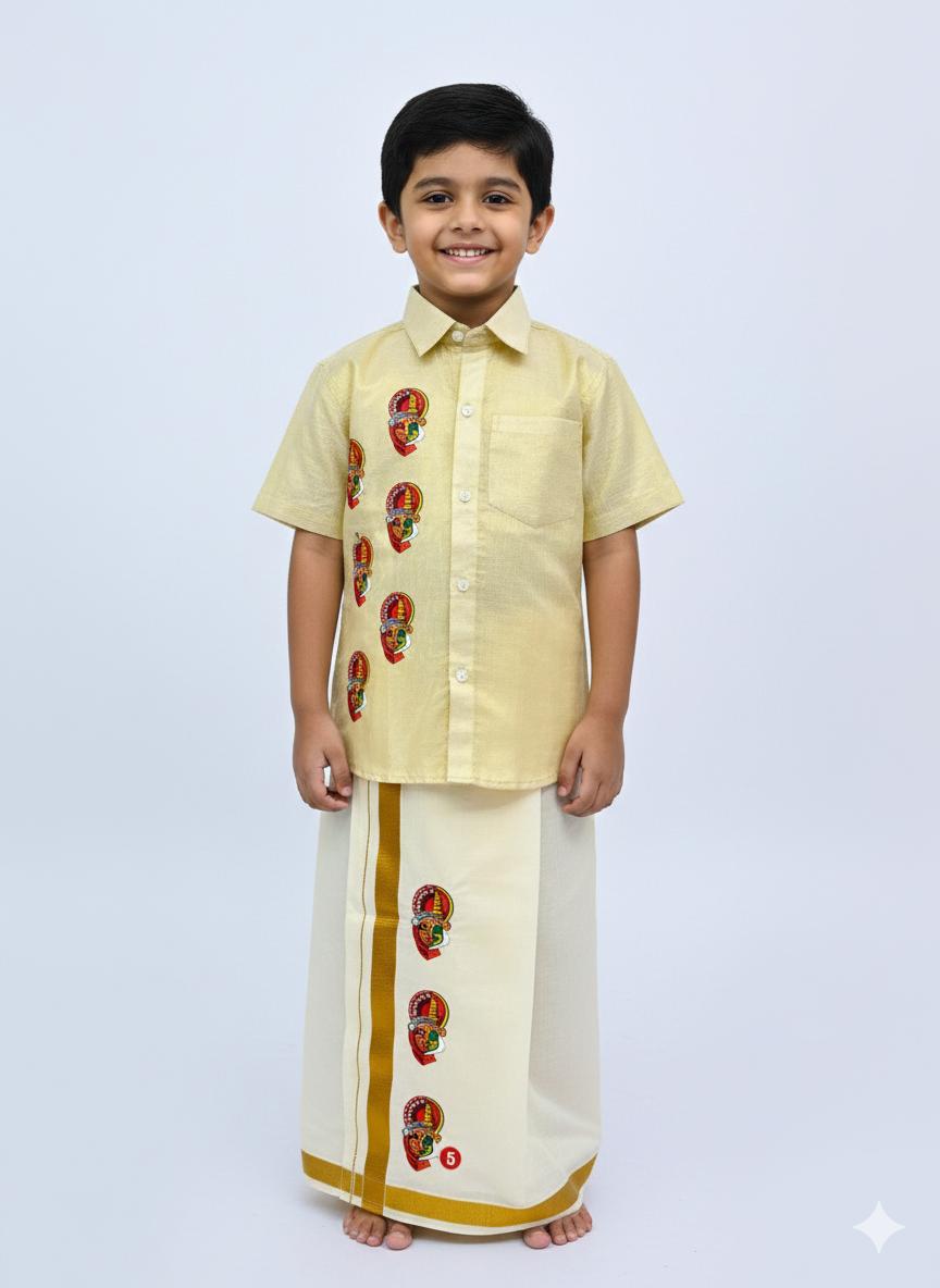 Golden tissue with half and half kathakali SHIRT AND MUNDU COMBO