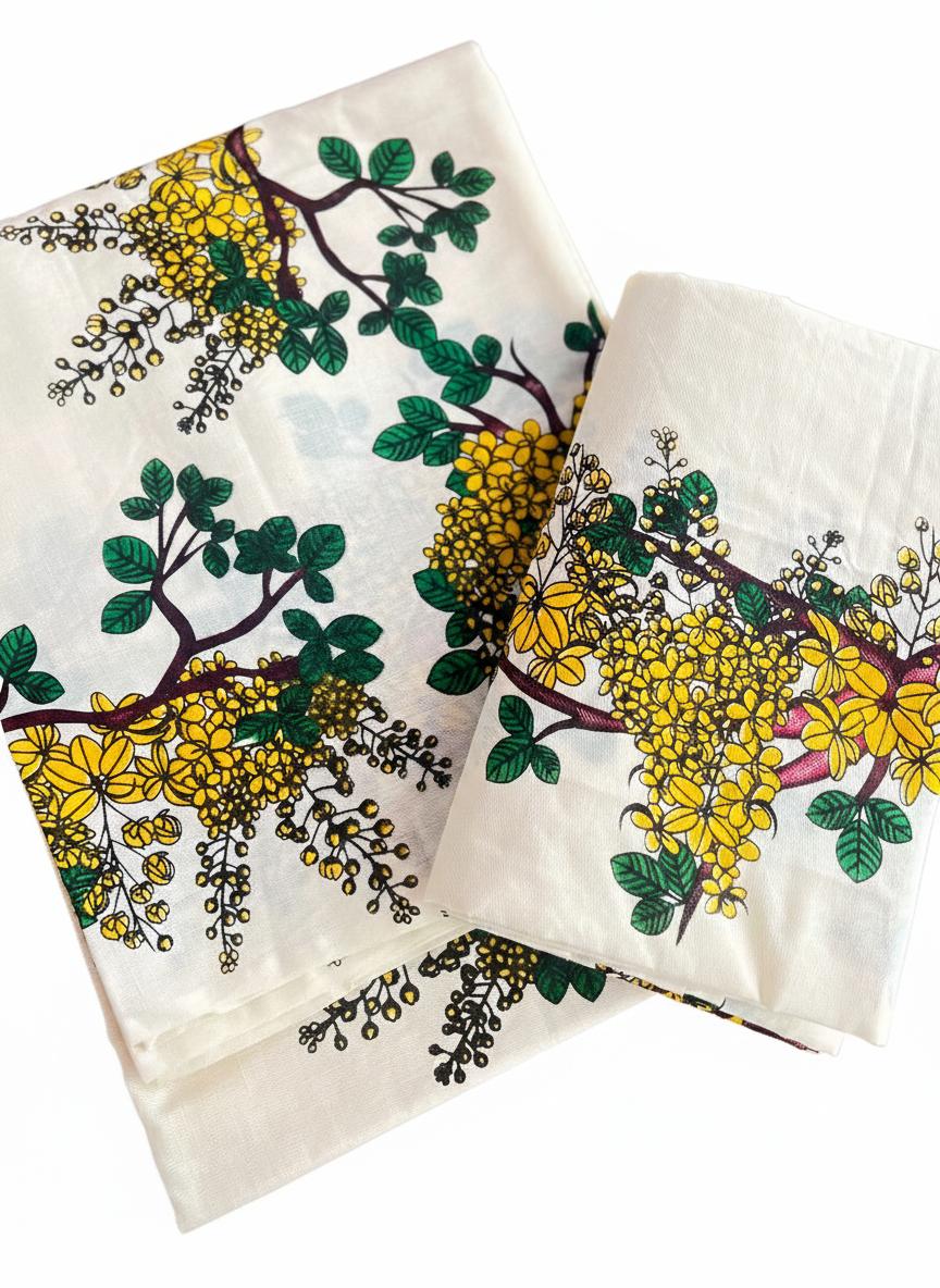 vishu Kanikonna flower design plain white  cotton set mundu 2.80mtr