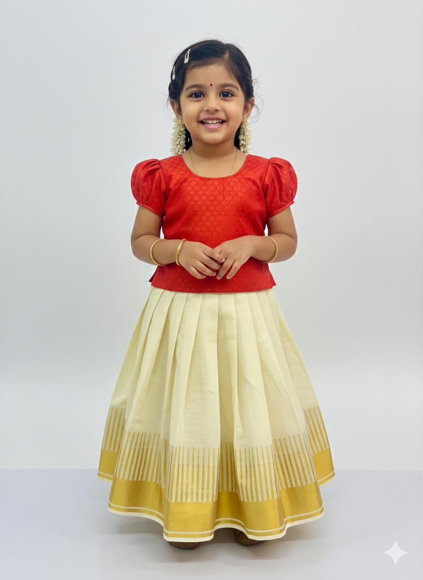 Red Top with Golden Cotton Pavada