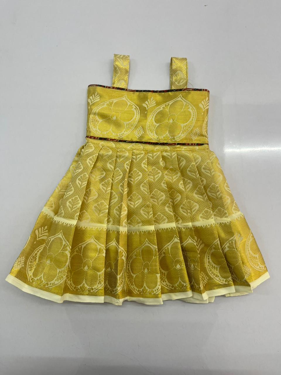 Golden Tissue Worked Frock With ajrack Border Line