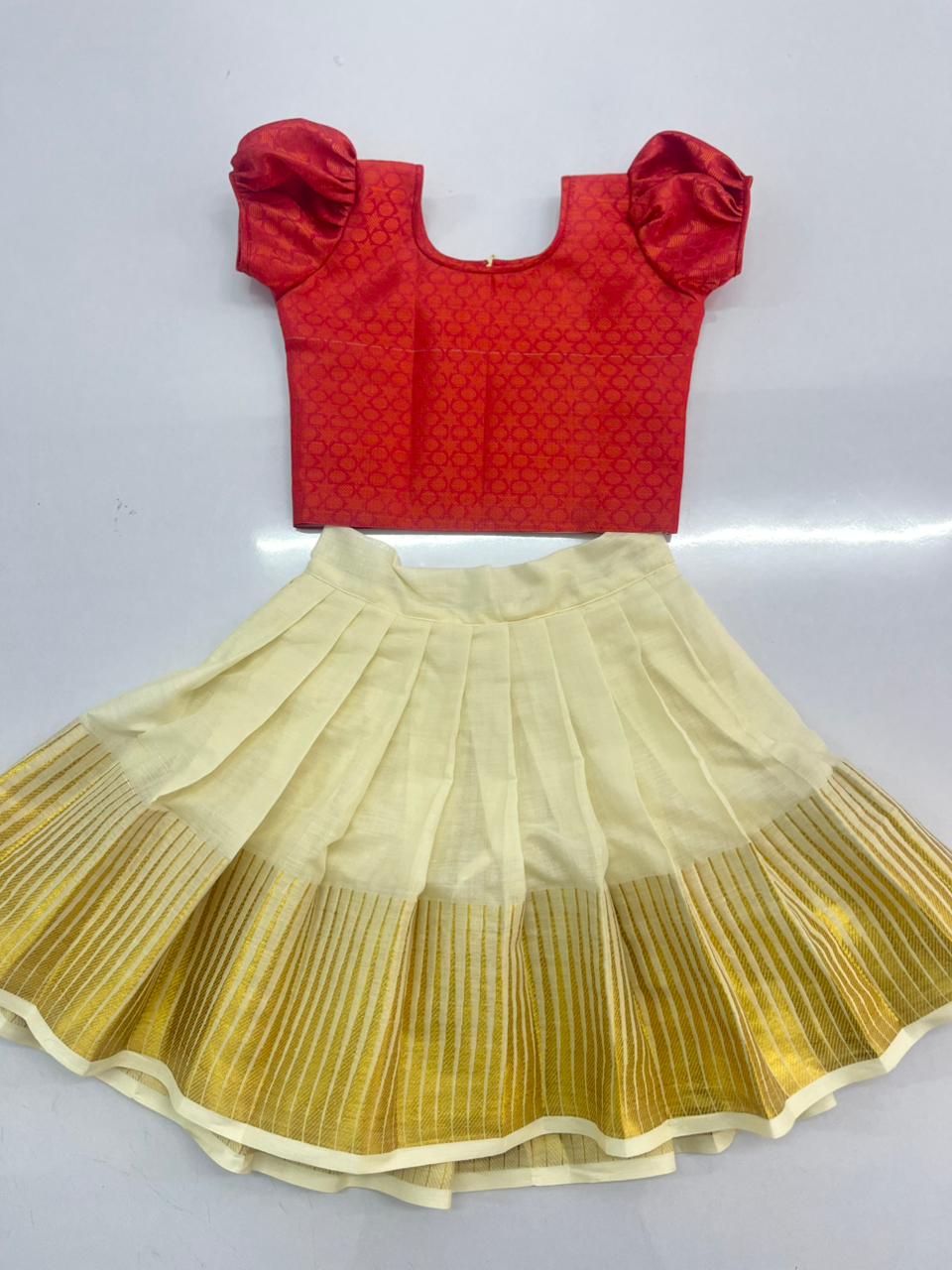 Red Top with Golden Cotton Pavada