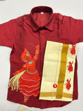 Red shirt and mundu with thayam printed
