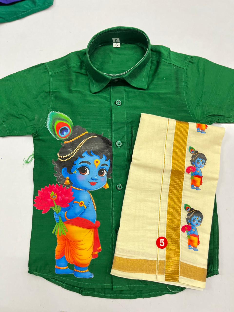Green Shirt with Little Krishna print