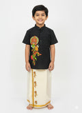 Black Shirt and Mundu with kathakali print