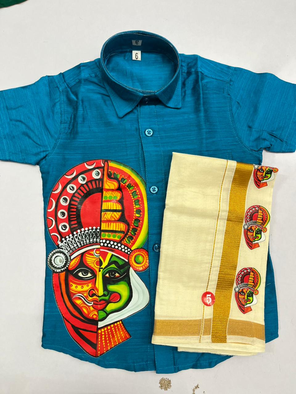 Shirt and mundu with Kathakali and Thayam print