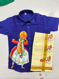 Blue Shirt and mundu with Kathakali Print