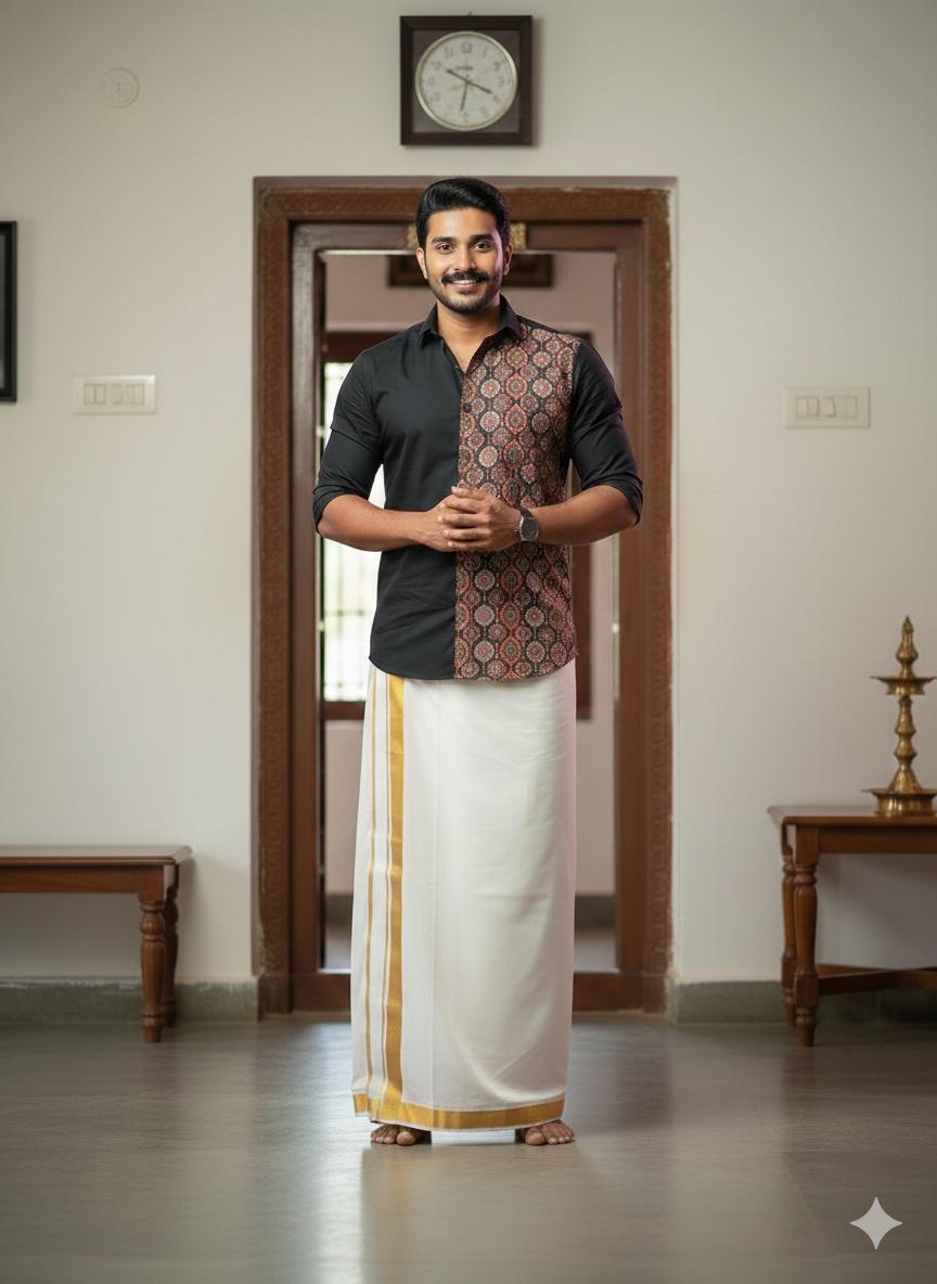 traditional half ajrak print and half black design