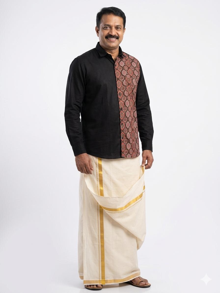 Traditional half ajrak print and half black design
