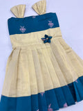 kid frockgolden tissue with blue colour design 1 yr