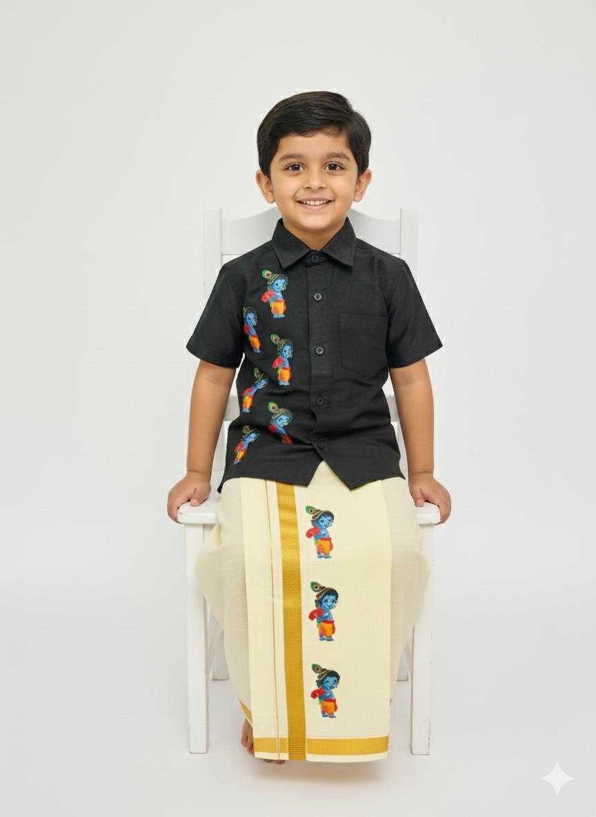 Black colour shirt with little standing krishna