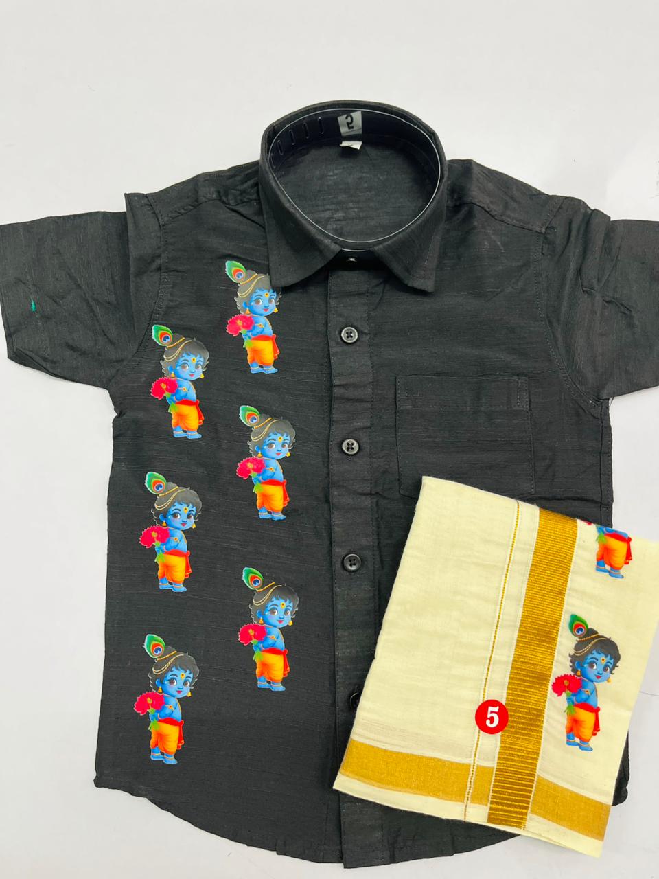 Black colour shirt with little standing krishna