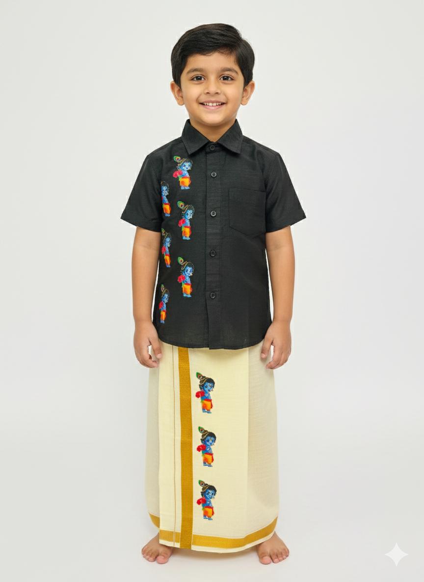 Black colour shirt with little standing krishna