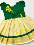 Traditional tissue and colour pattupavada top green and skirt tissue with design