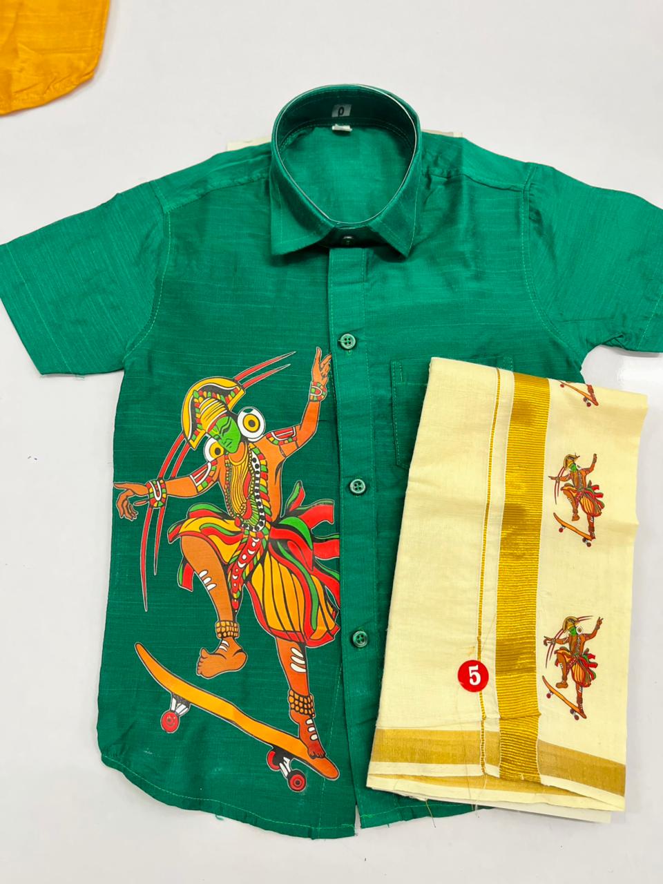 Green shirt with kathakali skating design