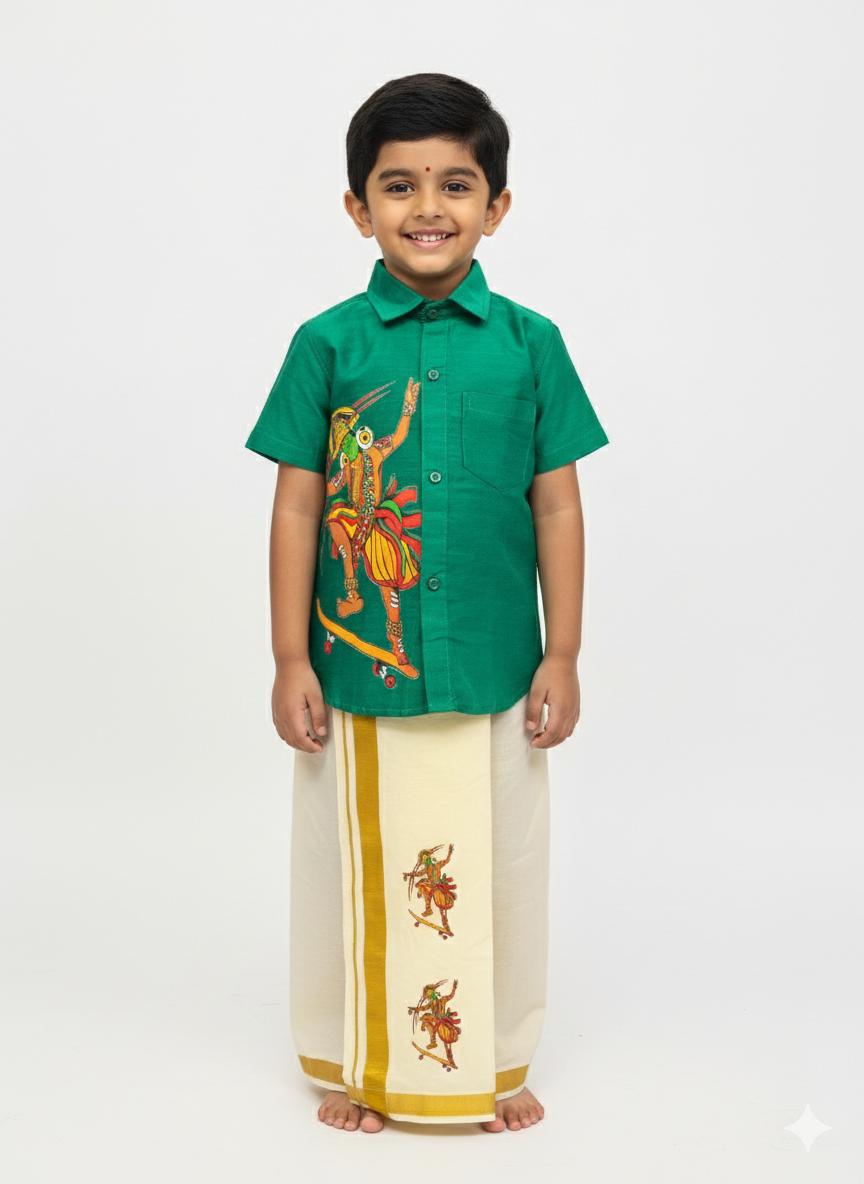 Green shirt with kathakali skating design