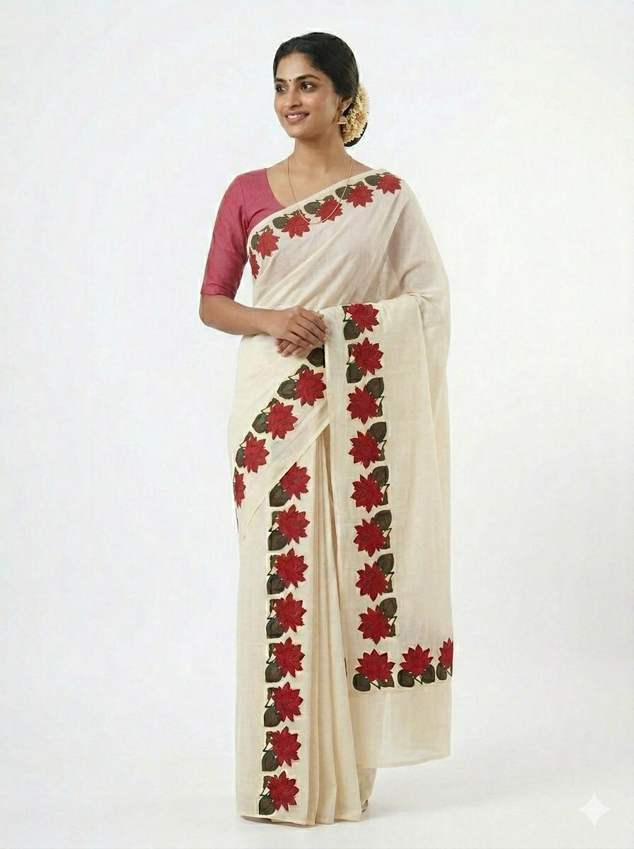 Cotton setmundu white with LOTUS PRINT 2.80mtr